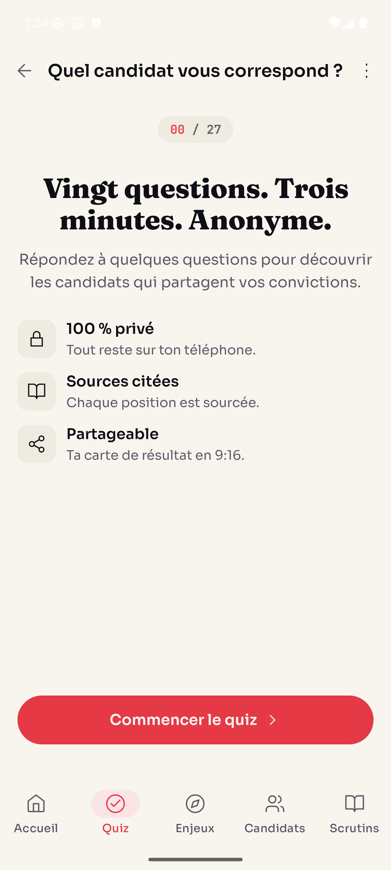 Capture Android : intro du quiz Cap27, vingt questions trois minutes anonyme